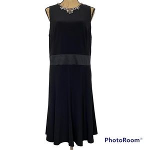 NWT Lauren Ralph Lauren Black Matte Jersey w/ Embellished Neckline Dress size 16